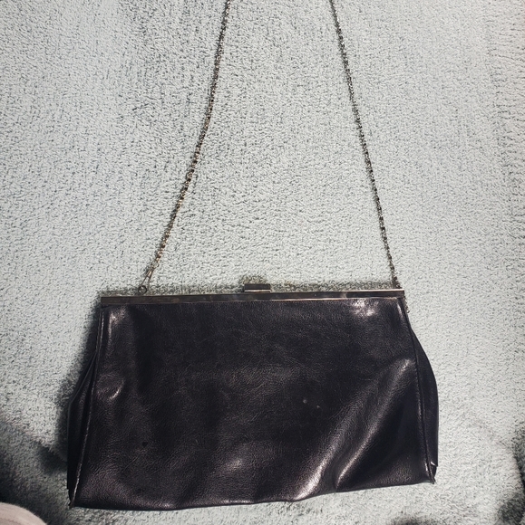 Vintage Black Pleather Evening Purse Shoulder Bag - Picture 2 of 6